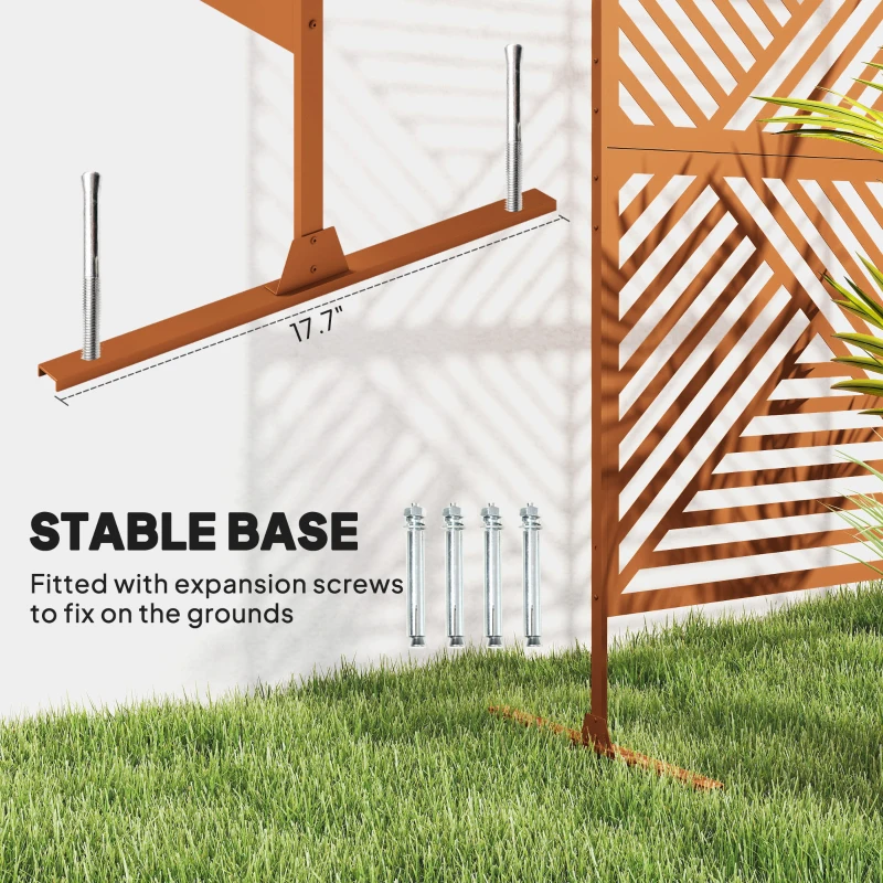 Outsunny Decorative Privacy Fence Screen, Metal Outdoor Privacy Screen Climbing Plant Trellis with Stand, Rhombus Brown