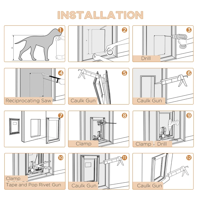 PawHut 2 Way Dog Door, Aluminum Doggy Pet Flap for Wall, Fast Installation, Magnetic Closure, Locking Panel, Weather Resistant, Insulating, Weight Limit 55 lbs