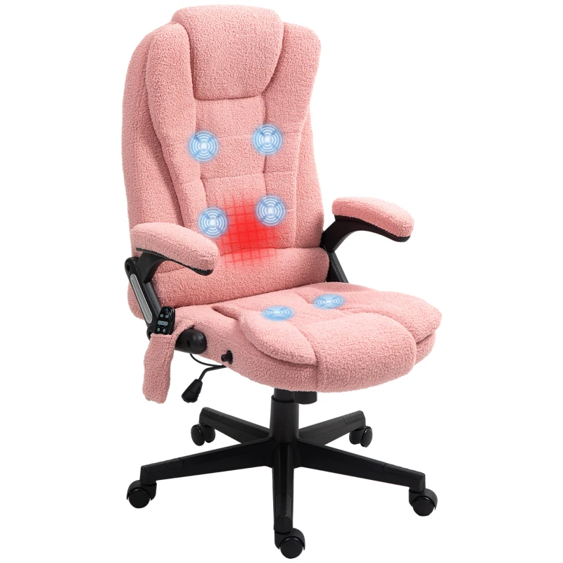 Vinsetto 6 Point Executive Office Chair with Heat, Velvet High Back Vibrating Massage Office Chair, Pink