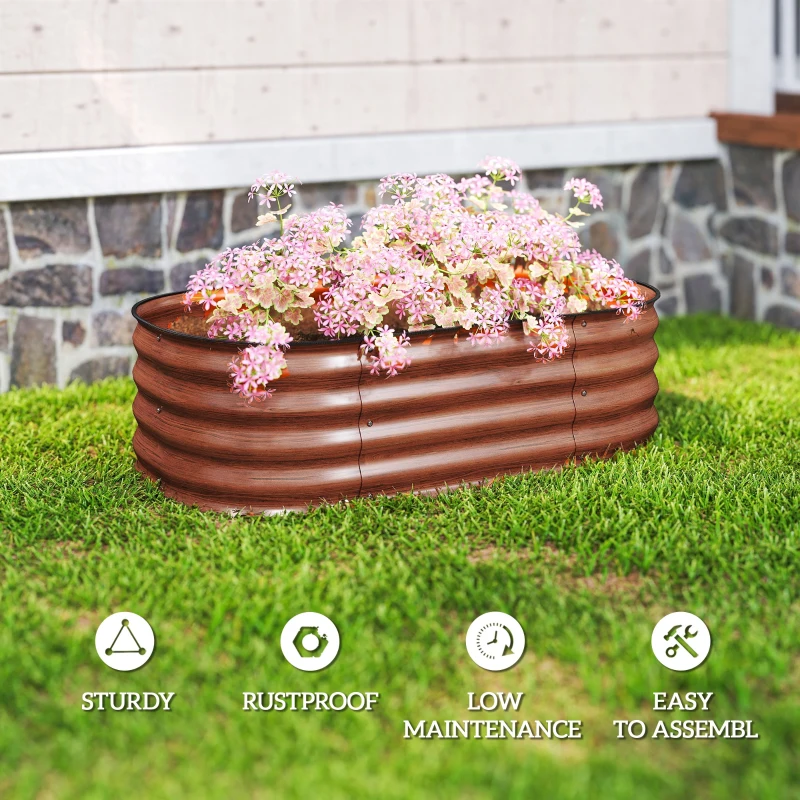 Outsunny 3.4' x 2' x 1' Galvanized Raised Garden Bed Kit, Metal Planter Box with Safety Edging, Brown