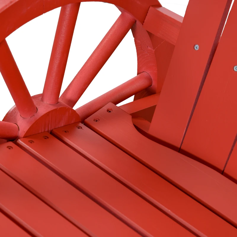 Outsunny Wooden Rocking Chair, Adirondack Rocker Chair w/Slatted Design and Oversized Back, Outdoor Rocking Chair with Wagon Wheel Armrest for Porch, Poolside, and Garden, Red
