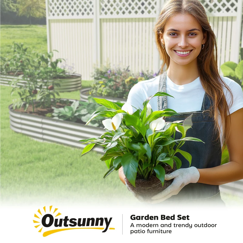 Outsunny 7' x 3' x 1' Raised Garden Bed Set, 2PCS Raised Beds for Gardening with Metal Plant Stakes, Silver