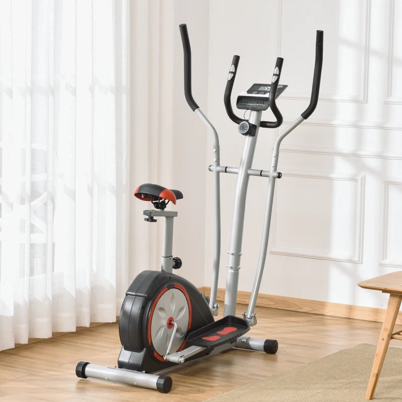Soozier 2-in-1 Elliptical and Bike Cross Trainer with LCD Screen and Magnetic Resistance for Home Gym Use, 264 lbs Weight Capacity