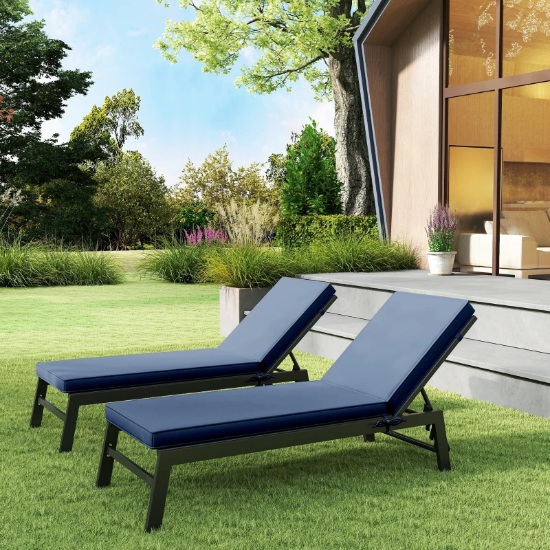 Outsunny 2-Piece Patio Chair Cushions with Backrests, Replacement Cushions for Outdoor Lounge Chair, Sky Blue