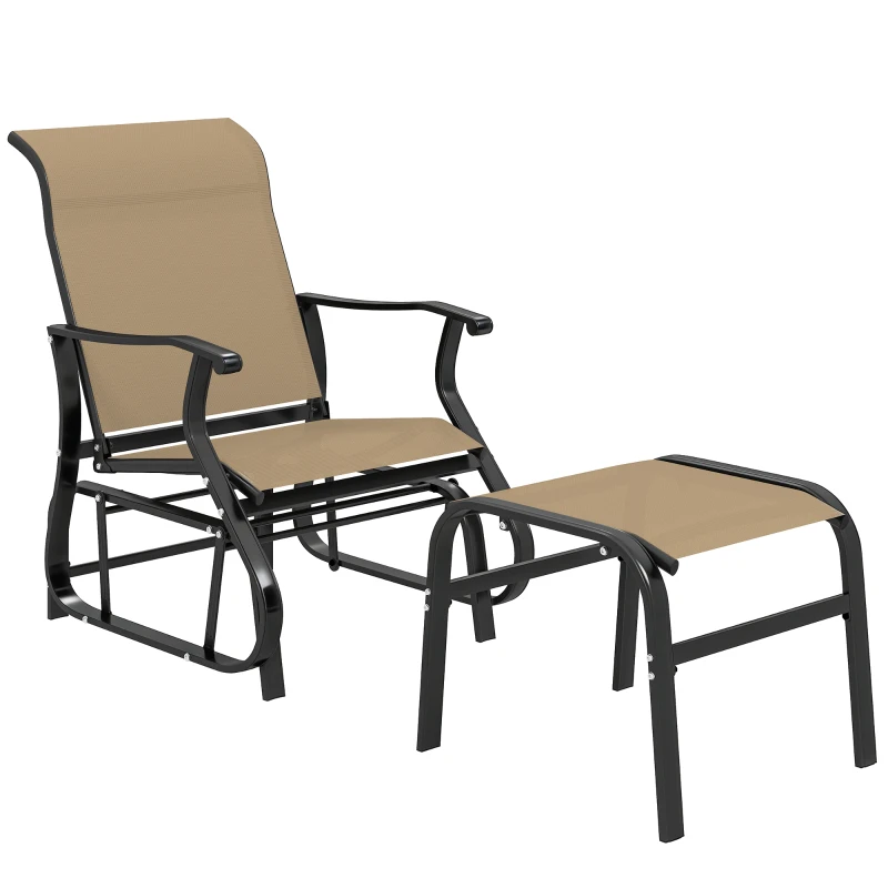 Outsunny Outdoor Glider with Ottoman, Patio Glider Chair Set with High Back, Wide Seat for Porch, Garden, Backyard, Tan