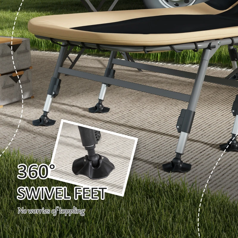 Outsunny Heavy Duty Camping Cot, Folding Bed with Soft Padded Cushion and 180° Adjustable Backrest, 400 lbs. Capacity, Cream