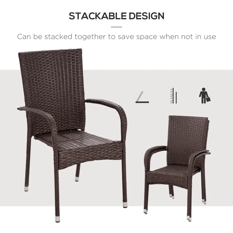 Outsunny Stackable PE Rattan Outdoor Dining Chairs with Cushion, Patio Wicker Dining Chair with Armrests & Backrest, Blue