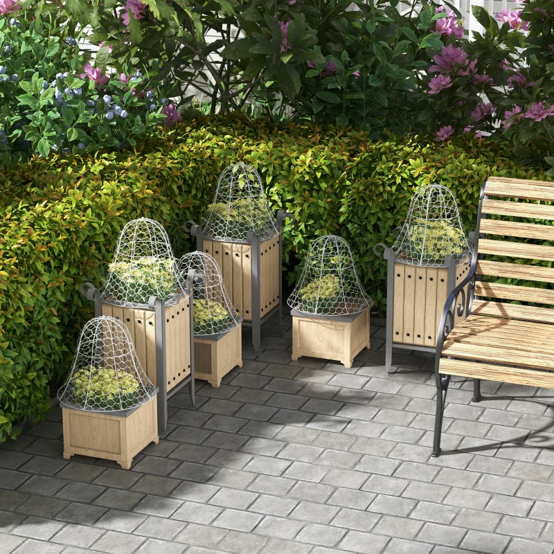 Outsunny 6 Pack Garden Cloches for Plants, 16" x 13" Metal Crop Cage, Plant Cages to Keep Animals Out, White