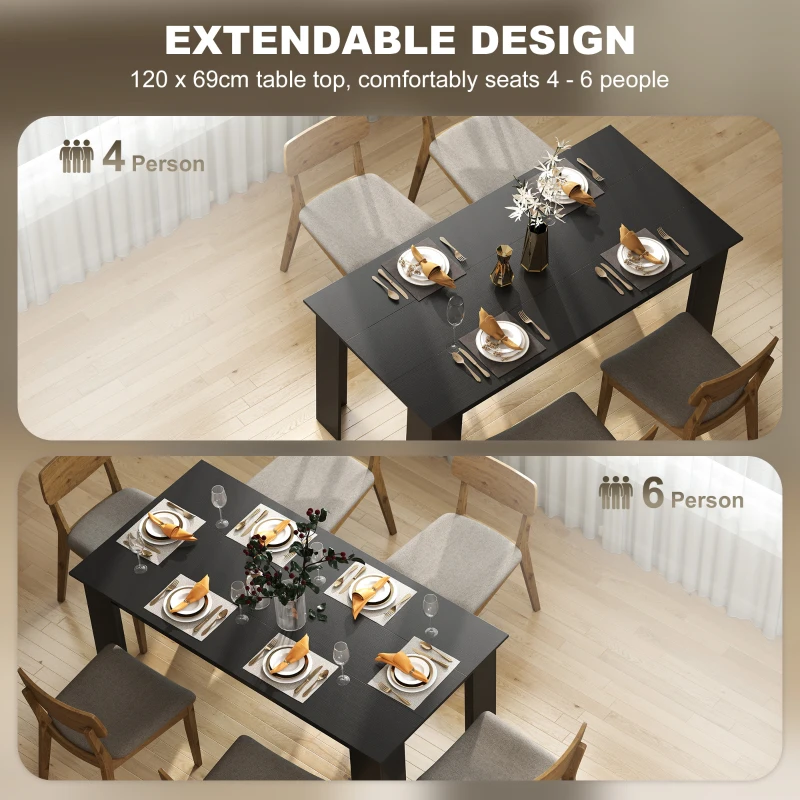 HOMCOM 63" Dining Table for 4-6 People, Modern Rectangular Kitchen Table for Dining Room, Living Room, Black Wood Effect