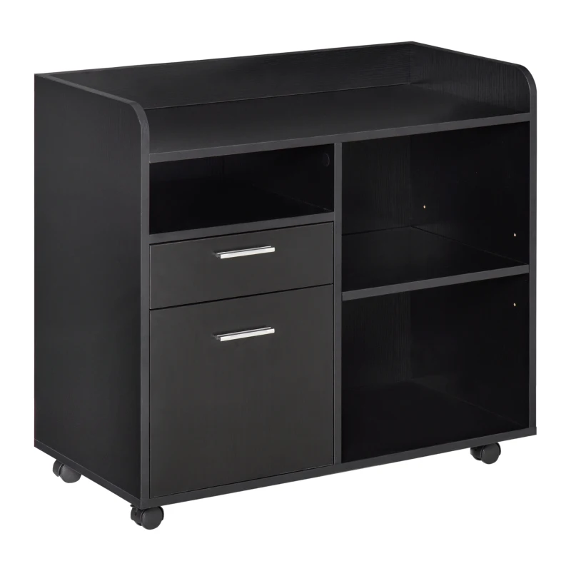 Vinsetto Filing Cabinet Printer Stand Mobile Lateral File Cabinet with 2 Drawers, 3 Open Storage Shelves for Home Office Organization, Black