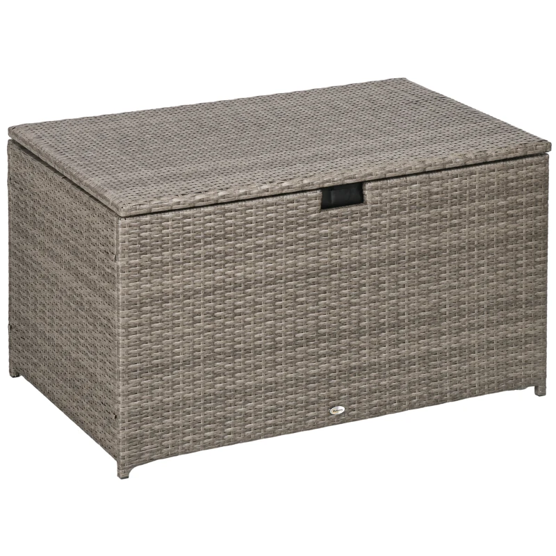 Outsunny 113 Gallon Outdoor Storage Box, Rattan Deck Box for Indoor, Patio Furniture Cushions, Pool Garden Tools, Gray