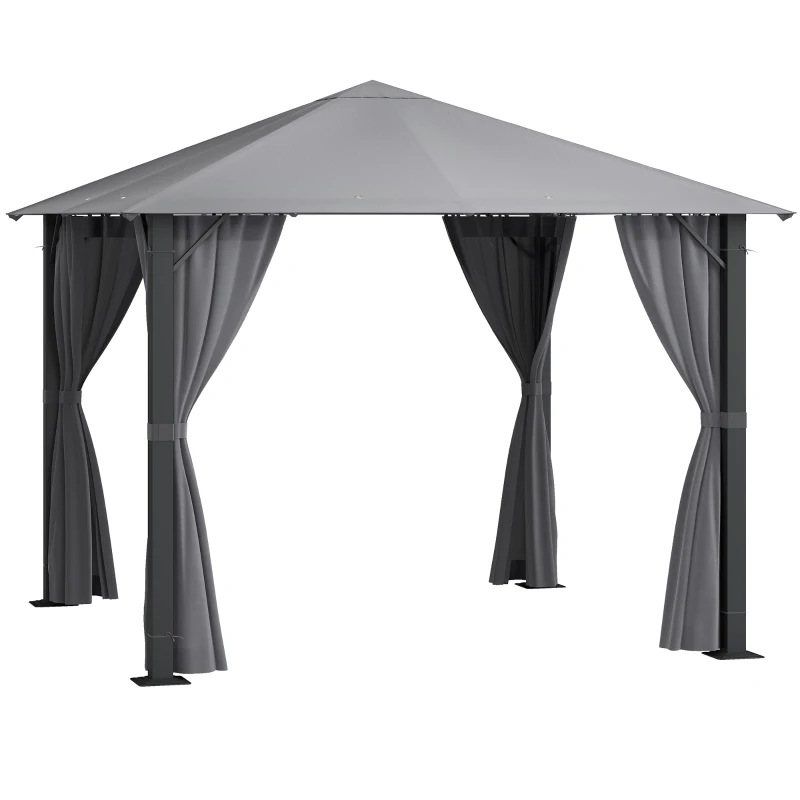 Outsunny 10' x 10' Patio Gazebo, Outdoor Gazebo Canopy Shelter with Netting & Curtains, Vented Roof, for Garden, Lawn, Backyard and Deck, Black