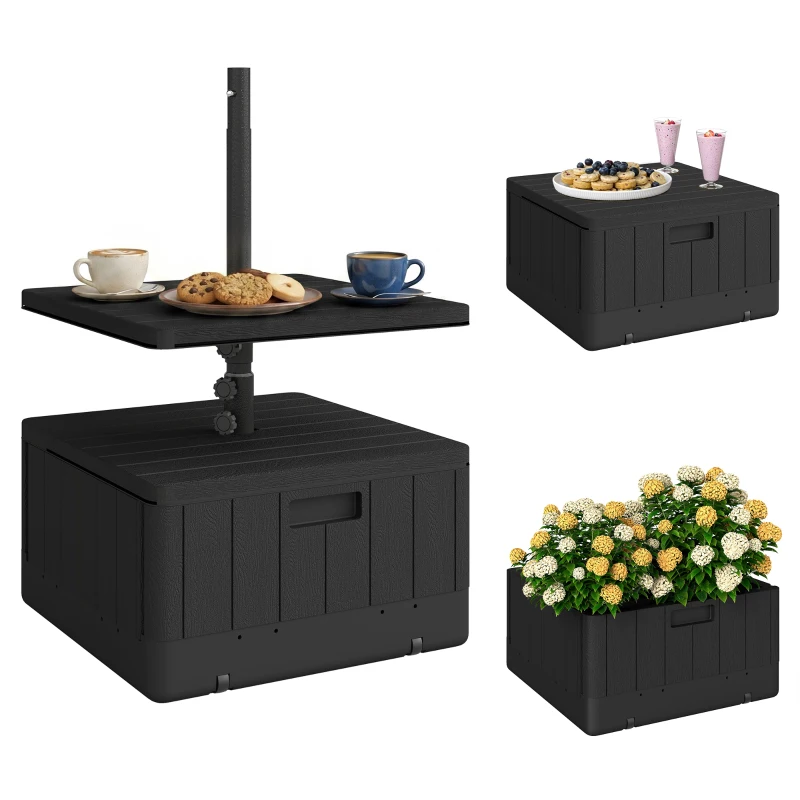 Outsunny Patio Umbrella Base with Table Tray, Heavy Duty Weighted Umbrella Stand，Wheels Handles, 176lbs，Stand Filling, Black