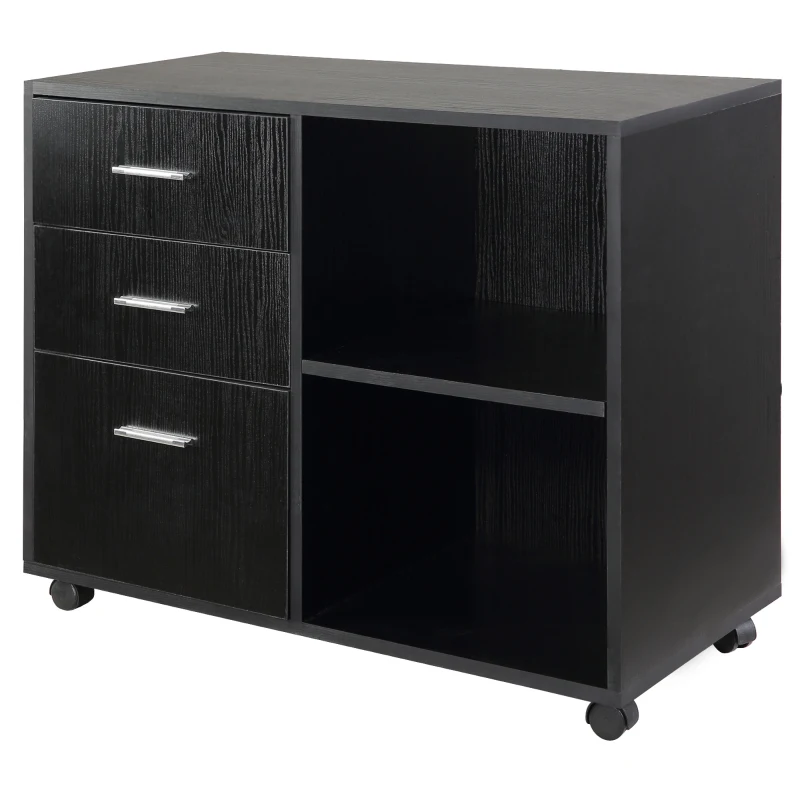 HOMCOM 3 Drawer Printer Stand, Mobile Office Cabinet with 2 Storage Shelves for Home Office, Black