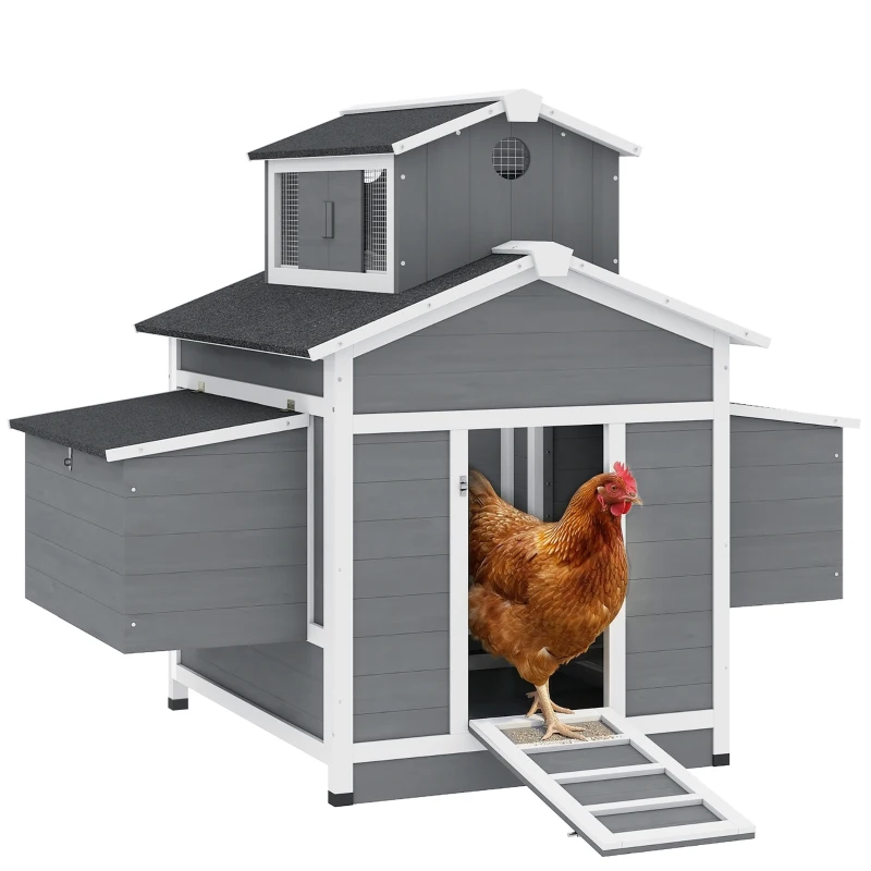 PawHut Chicken Coop for 2 Chickens, Wooden Hen House with Nesting Box, Pull-Out Tray, Ventilation Windows