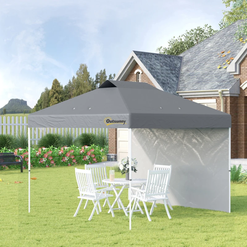 Outsunny 10' x 10' Pop-Up Canopy Tent with 1 Removable Sidewall, Commercial Instant Sun Shelter, Tents for Parties with Wheeled Carry Bag for Outdoor, Garden, Patio, Gray
