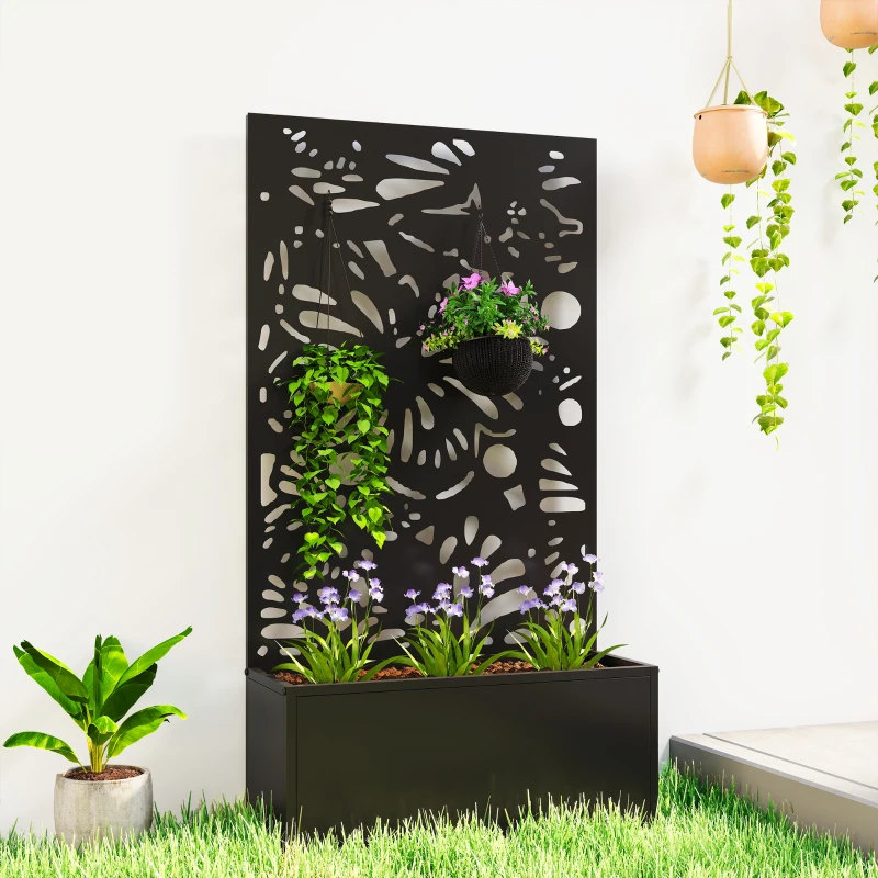 Outsunny Metal Garden Bed with Trellis for Climbing Plants, Freestanding or Wall Mounted Flower Bed for Garden, Patio, Balcony