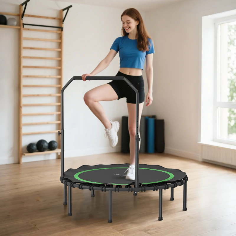Soozier 48" Rebounder Trampoline for Adults, Foldable Mini Trampoline with Adjustable Handle Bar for Indoor Outdoor, Green