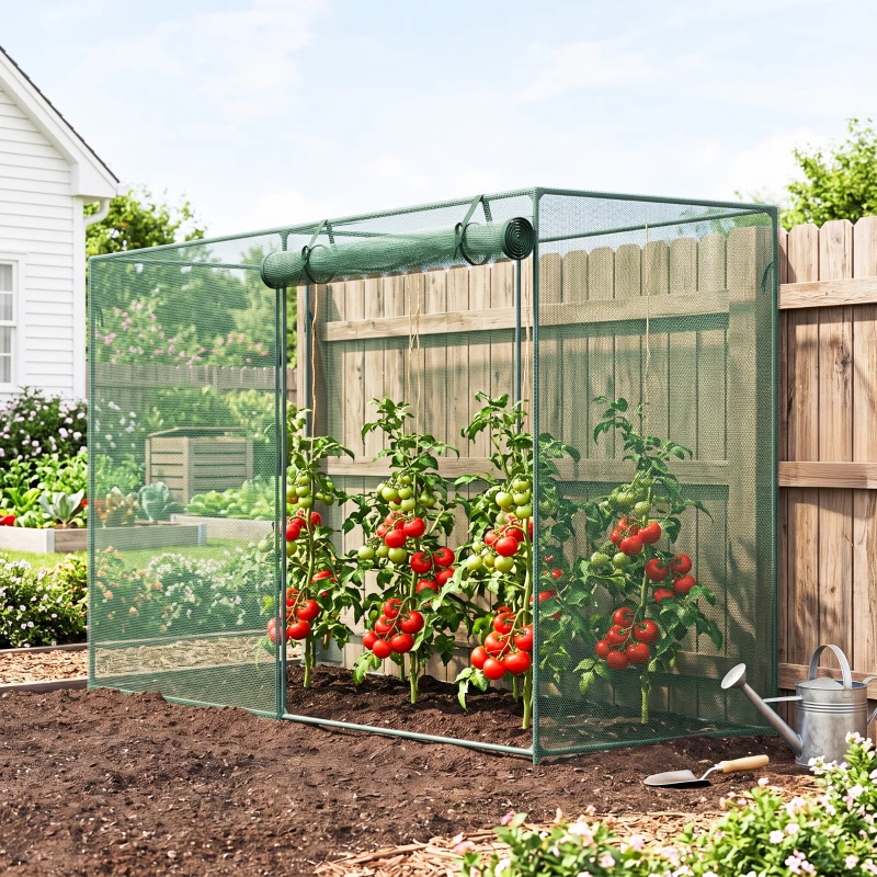 Outsunny 6 x 3ft Crop Cages for Garden, Plant Protectors from Animals, Two Zippered Doors, Storage Bag, 6 Ground Stakes, Green