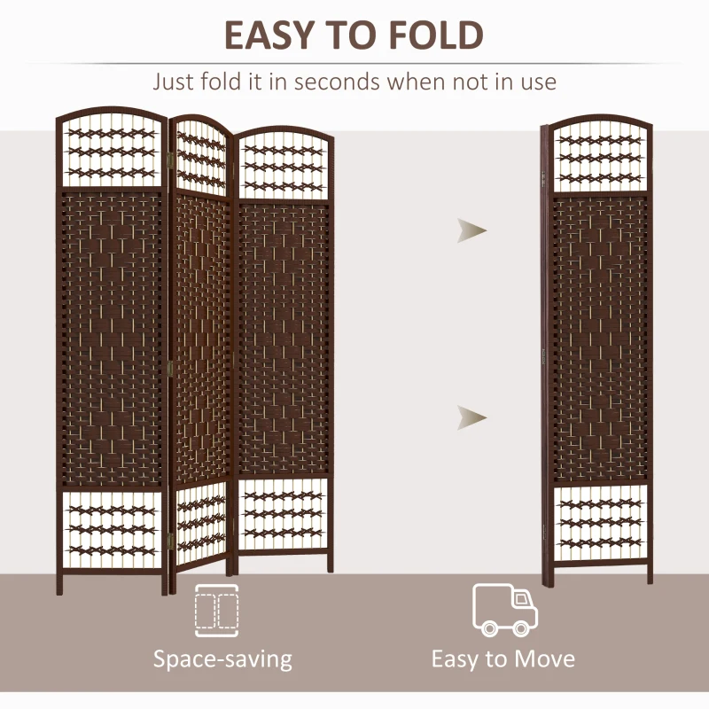 HOMCOM 3 Panel Folding Room Divider Portable Privacy Screen Wave Fiber Room Partition for Home Office Brown