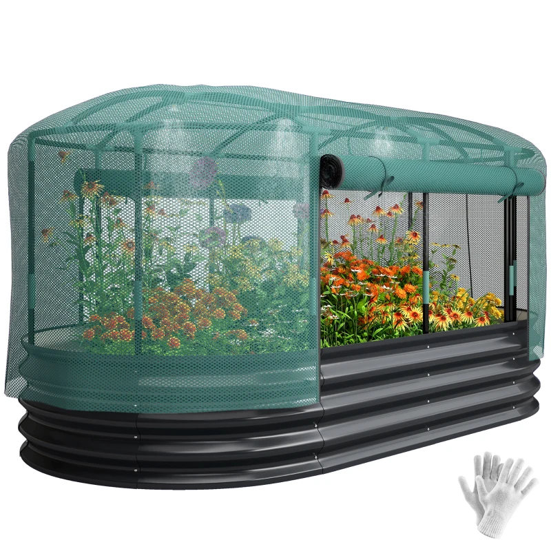 Outsunny Galvanized Raised Garden Bed Kit with Self Watering System, Oval Outdoor Planter Garden Boxes, 6x3ft, Dark Gray