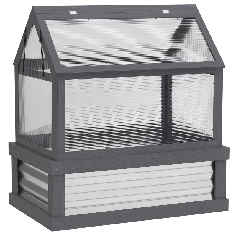 Outsunny Raised Garden Flower Bed Kit with Greenhouse, Wooden Cold Frame Planter, 35.5" x 22.5" x 38.25", Gray