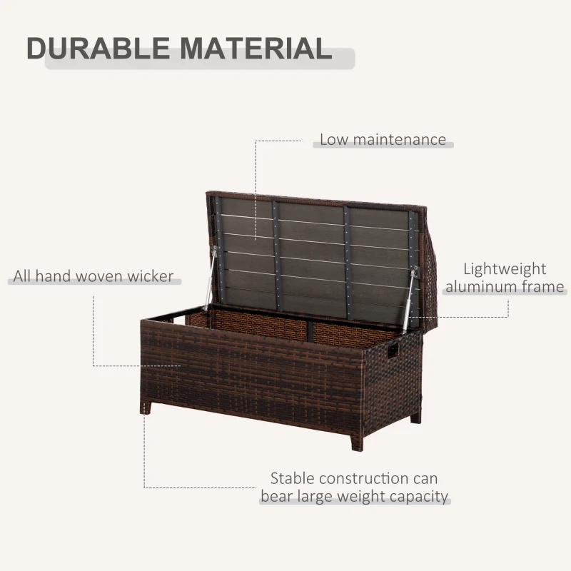 Outsunny 38 Gallon Outdoor Wicker Storage Bench Deck Box, PE Rattan Patio Furniture Pool Storage Bin Container with Interior Waterproof Cloth Bag and Comfortable Cushion, Cream White