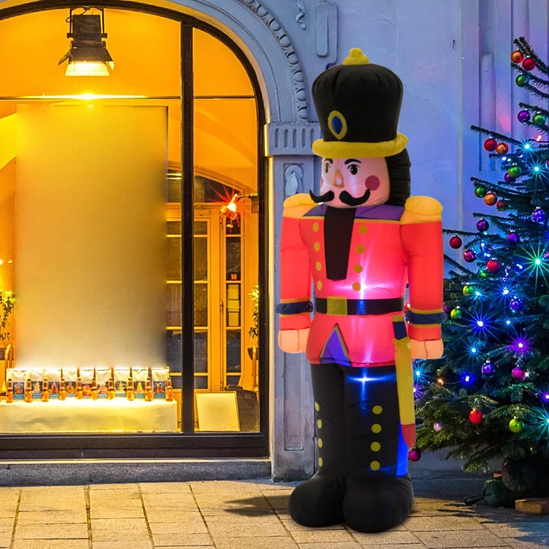 HOMCOM 6’ Christmas Inflatable Nutcracker Toy Soldier, Outdoor Blow-Up Yard Decoration with LED Lights Display