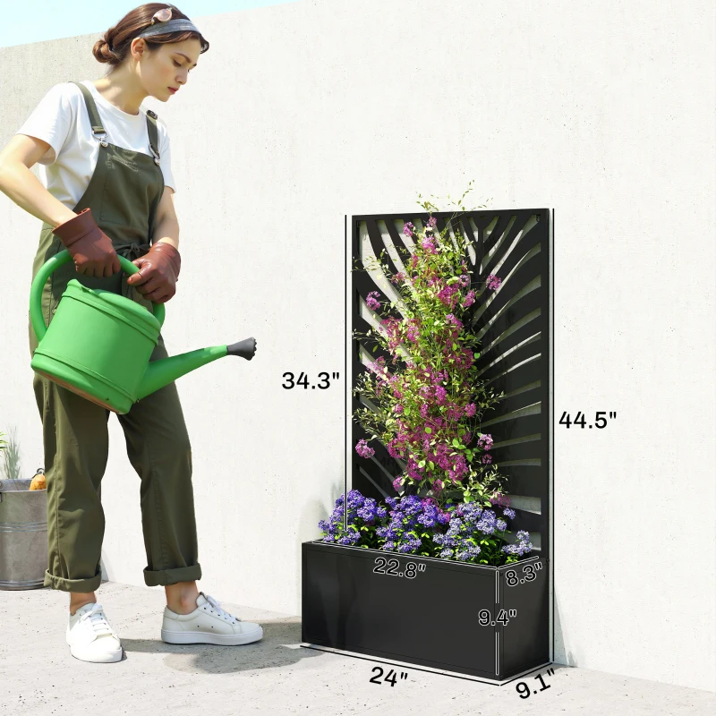 Outsunny Metal Garden Bed with Trellis for Climbing Plants, Freestanding or Wall Mounted Flower Bed for Garden, Patio, Balcony