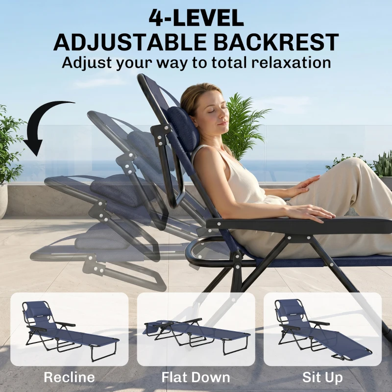 Outsunny Folding Lounge Chair w/ Reclining Back, Navy Blue