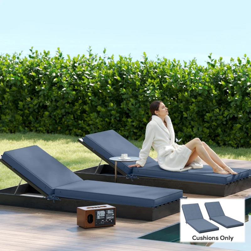 Outsunny 2-Piece Patio Chair Cushions with Backrests, Replacement Cushions for Outdoor Lounge Chair, Sky Blue