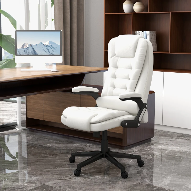 HOMCOM Massage Office Chair, Heated Reclining Computer Chair with 6 Vibration Points, Armrest and Remote, White