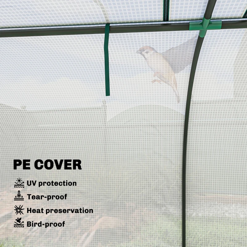 Outsunny Mini Greenhouse, Portable Greenhouse with 4 Roll-Up Doors, PE Cover, 177.2" x 39.4" x 31.5", White