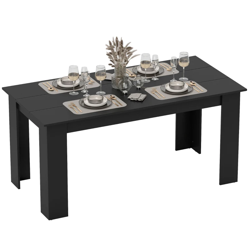 HOMCOM 63" Dining Table for 4-6 People, Modern Rectangular Kitchen Table for Dining Room, Living Room, Black Wood Effect