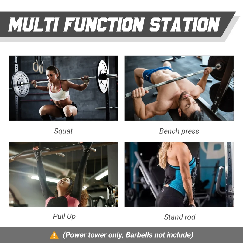 Soozier Multi-Functional Power Tower Dip Station Pull Up Bar Lat Pull Down Machine, Power Cage Fitness Equipment for Home Gym, Weightlifting Barbell Squat Rack, Dip Workout Station