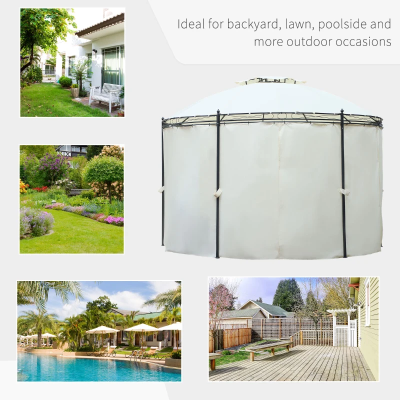 Outsunny 11.5' Patio Gazebo, Outdoor Gazebo Canopy Shelter with Curtains, Romantic Round Double Roof, Solid Steel Frame for Garden, Lawn, Backyard and Deck, Cream White