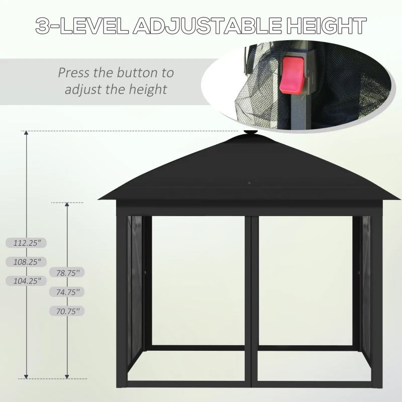 Outsunny 11' x 11' Pop Up Gazebo, Instant Canopy Tent with Solar LED Light, Remote Control, Netting and Carrying Bag for Backyard Garden Patio, Black