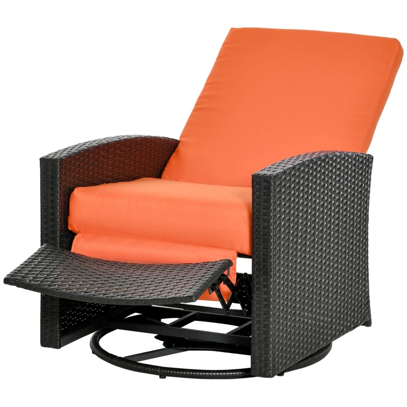 Outsunny Outdoor Wicker Swivel Recliner Chair, Reclining Backrest, Lifting Footrest, 360° Rotating Basic, Water Resistant Cushions for Patio, Orange