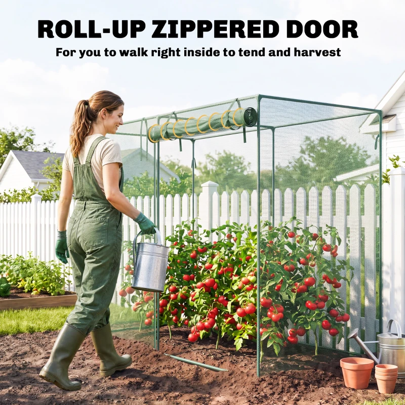 Outsunny 6 x 3ft Crop Cages for Garden, Plant Protectors from Animals, Two Zippered Doors, Storage Bag, 6 Ground Stakes, Green