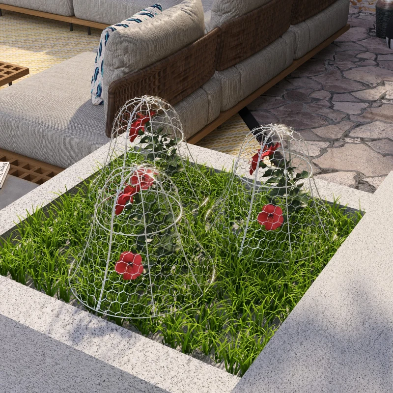 Outsunny 6 Pack Garden Cloches for Plants, 16" x 13" Metal Crop Cage, Plant Cages to Keep Animals Out, White