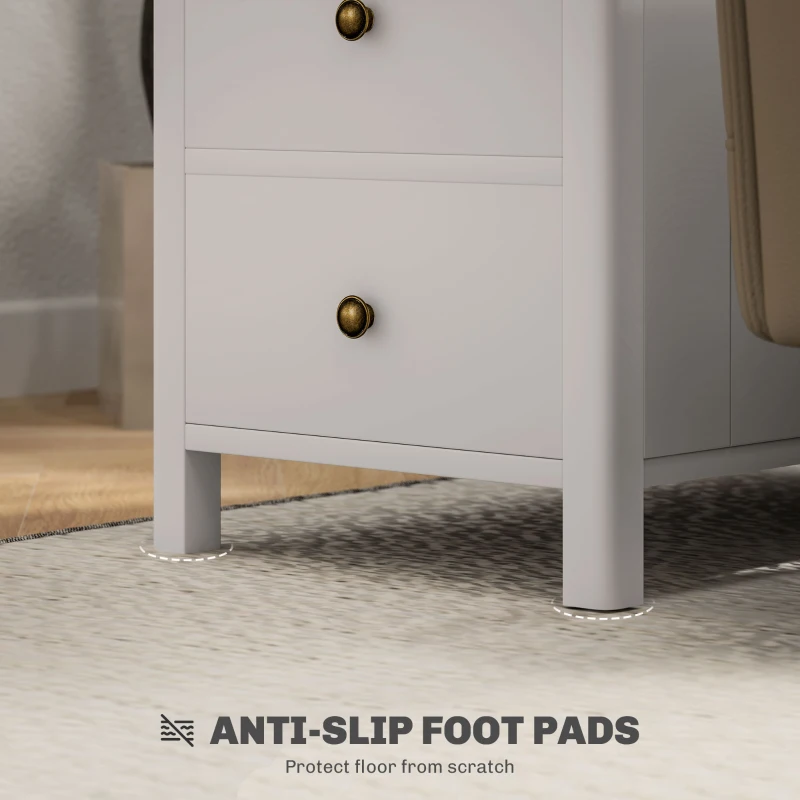 HOMCOM Side Table with Charging Station and USB Ports, Narrow End Table with Drawers, Shelf for Living Room, White