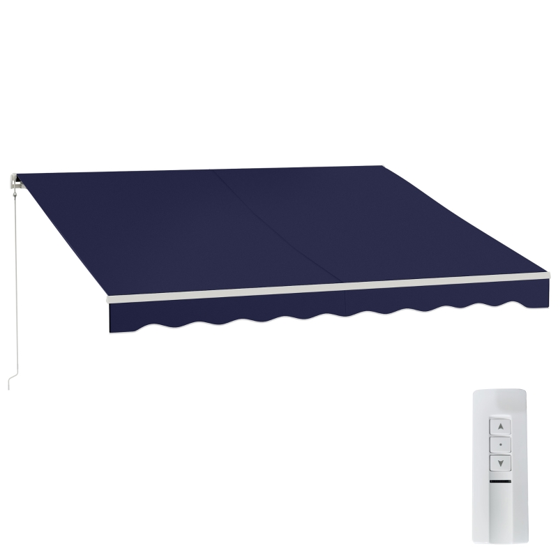 Outsunny 12' x 10' Electric Retractable Awning Sunshade Shelter with Remote Controller, Crank Handle for Deck Balcony Yard, Blue