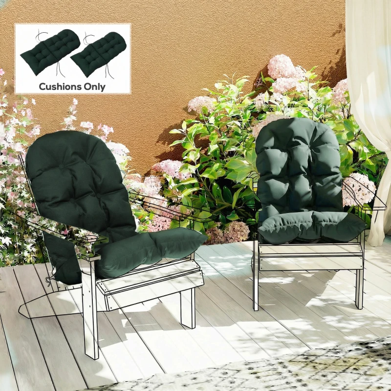 Outsunny Outdoor Adirondack Chair Cushions Set of 2, Tufted High Back Patio Chair Cushions, Dark Green