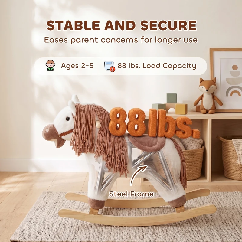 Qaba Baby Rocking Horse for Boys and Girls, Kids Rocking Horse with Realistic Sounds and Anti-Tip limiters