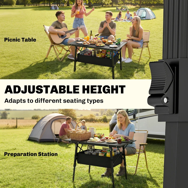 Outsunny 3ft Aluminum Small Folding Table, Portable Camping Table with Storage Bag, Carry Bag for Outdoor Picnic BBQ, Black