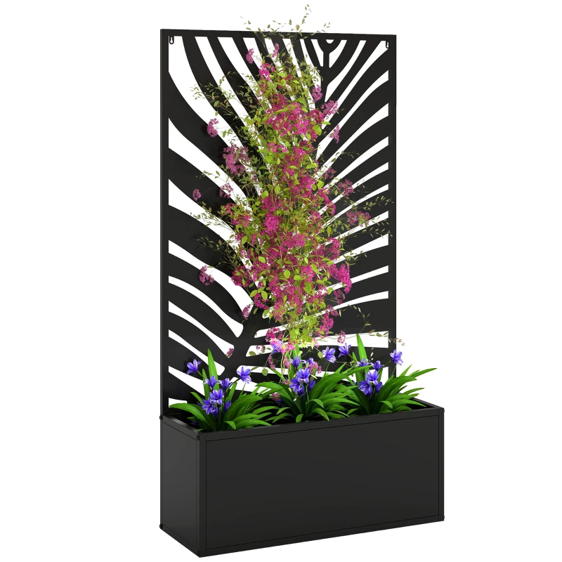 Outsunny Metal Garden Bed with Trellis for Climbing Plants, Freestanding or Wall Mounted Flower Bed for Garden, Patio, Balcony