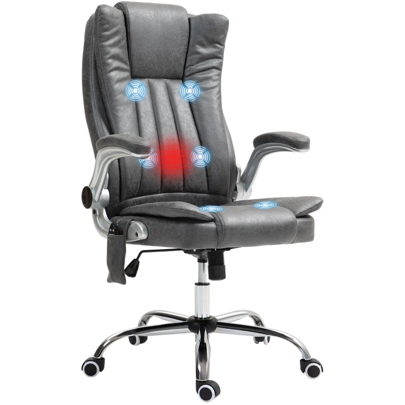 HOMCOM Vibration Massage Office Chair, High Back Heated Computer Chair with Flip-up Armrest & Swivel Wheels, Gray