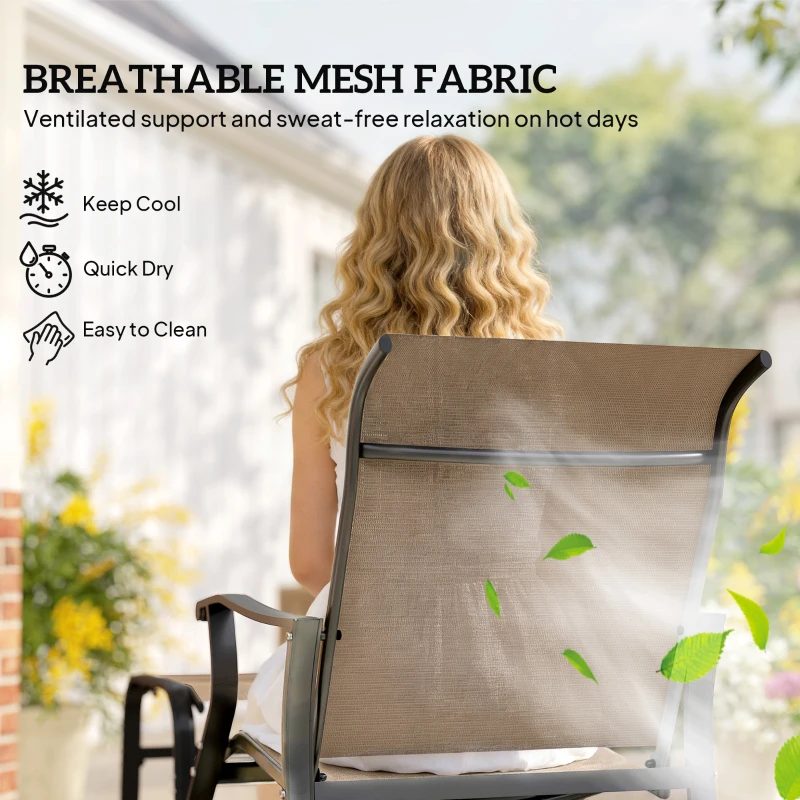 Outsunny Outdoor Glider with Ottoman, Patio Glider Chair Set with High Back, Wide Seat for Porch, Garden, Backyard, Tan