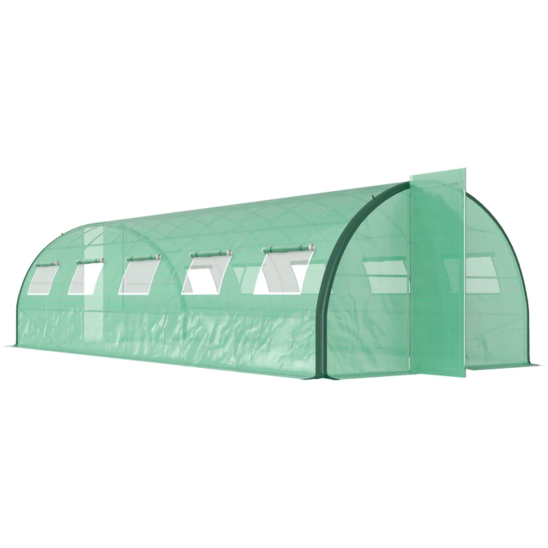 Outsunny Tunnel Greenhouse Walk-in Plant Warm House with 2 Hinged Doors, 10 Mesh Windows, 24.6' x 10' x 6.6', Green