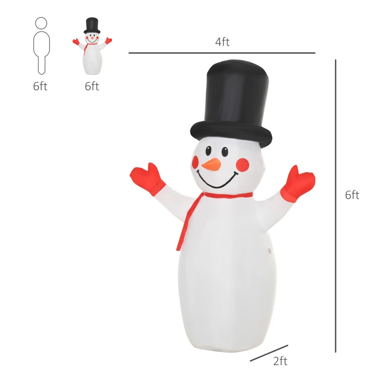 HOMCOM 6ft Christmas Inflatables Outdoor Decorations Glowing Snowman, Blow-Up Yard Christmas Decor with LED Lights Display